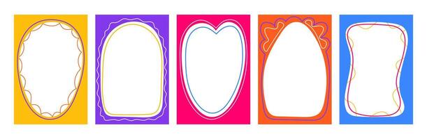 Hand drawn border set with wavy pattern. Doodle background for social media. Trendy graphic template of curved frame textbox. Geometric abstract children creativity vector