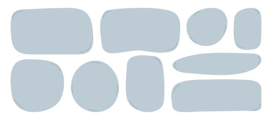 Empty text Box circles rectangles and squares isolated on white background. Doodle blue Textbox set. Hand drawn Blank quote wavy Frames template collection. Simple pastel backgrounds for information