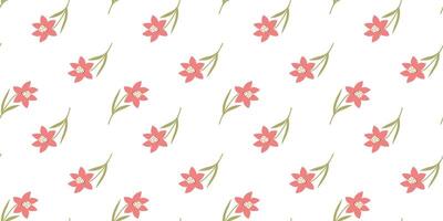 Flower seamless Pattern on white background. Spring floral repeating design for print. Flat summer vector texture. Botanical minimalistic ornament. Nature background for textile and wrapping