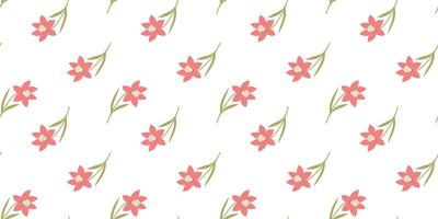 Flower seamless Pattern on white background. Spring floral repeating design for print. Flat summer vector texture. Botanical minimalistic ornament. Nature background for textile and wrapping