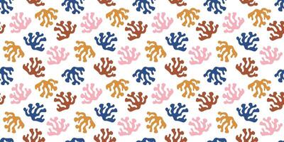 Abstract Seamless Patterns with natural colorful shapes Leaves and Flowers on white background. Trendy matisse hand drawn illustration in flat style for wrapping paper, textile print, wallpaper vector