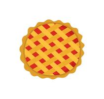 Pie cake with berry filling. Top view. Pastry, bakery. Apple pie. Icon, doodle. Flat vector. vector