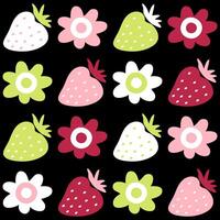 Summer pattern with daisy flowers and strawberries. Retro print for pillow, blanket, textile and fabric. Hand drawn floral vector background.