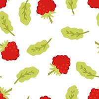 Summer seamless pattern with raspberry berries and leaves. Perfect print for paper, textile and fabric. Hand drawn vector llustration.