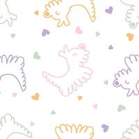 Doodle fluffy dogs with hearts seamless pattern. Love for pets concept. Hand drawn vector print for tee, paper, textile and fabric.