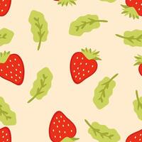 Summer seamless pattern with strawberry berries and leaves. Perfect print for paper, textile and fabric. Hand drawn vector llustration.
