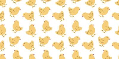 Seamless pattern with Chickens. Easter design for wrapping paper and backgrounds. Hand drawn illustration of Chick bird in kawaii style vector