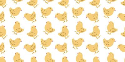 Seamless pattern with Chickens. Easter design for wrapping paper and backgrounds. Hand drawn illustration of Chick bird in kawaii style vector