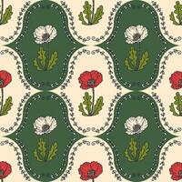 damasco estilo amapola flores plantas sin costura modelo. brillante verano impresión para tee, papel, textil y tela. garabatear vector ilustración.