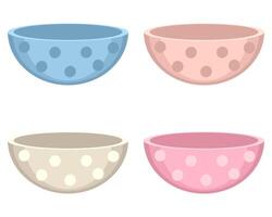 Set of empty bowls with polka dots. Perfect for stickers, poster, menu and print. Isolated vector