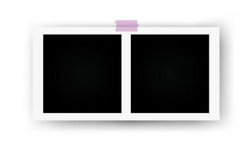 Black empty realistic Photo Frame Mockup on white background. Photography album template. Blank Image for memory on scrapbook vector