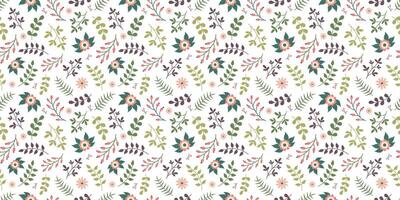 Flower and Leaves Spring elegant seamless Pattern on white background. Floral repeating design for print. Flat summer vector texture. Botanical minimalistic Nature background for textile and wrapping
