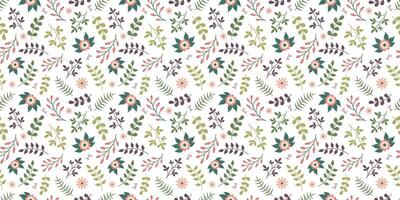 Flower and Leaves Spring elegant seamless Pattern on white background. Floral repeating design for print. Flat summer vector texture. Botanical minimalistic Nature background for textile and wrapping