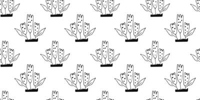 Outline doodle flower seamless Pattern. Hand drawn botanical background with abstract floral motif. Black print for fabric, wrapping paper, wallpaper design vector