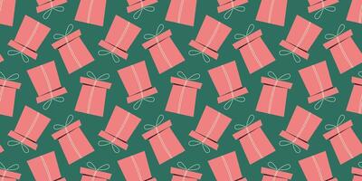 Birthday gift Boxes vector pattern in retro style. Seamless background with presents with bows. Illustration for greeting cards, invitations, posters