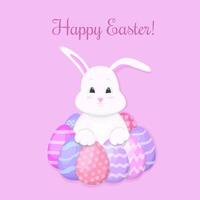 un Conejo con huevos alrededor él. contento Pascua de Resurrección. Pascua de Resurrección vector ilustración