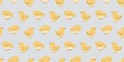 Seamless pattern with Chickens. Easter design for wrapping paper and backgrounds. Hand drawn illustration of Chick bird in kawaii style vector