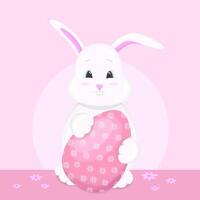 Bunny holding an Easter egg. Happy Easter. Vector illustration