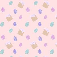 Pattern of Easter eggs and Easter cake. Happy Easter. Vector illustration