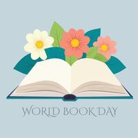 World Book Day. Open book with flowers. Vector illustration