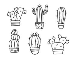 Set of cactuses in doodle style isolated on white background. vector