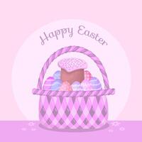 cesta con Pascua de Resurrección pastel y huevos. contento Pascua de Resurrección. vector ilustración