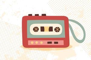 Vintage cassette player in retro style. Vector flat hand drawn illustration.