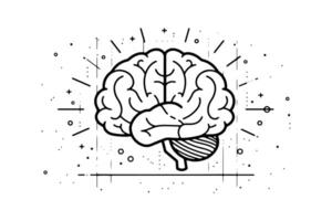 Concept of Artificial Intelligence in doodle style. Human brain in outline style isolated on white. Technology concept. vector