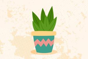 Houseplant retro style illustration. Nostalgia concept. Vector illustration in flat style.