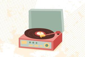 Vintage Record player in retro style. Vector flat hand drawn illustration. Nostalgia concept.