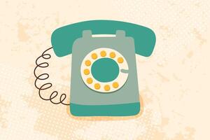 Vintage telephone in retro style. Vector flat hand drawn illustration.