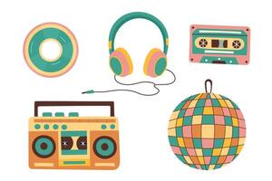 Vintage music set in retro style. Music objects isolated on white. Vector flat hand drawn illustration.