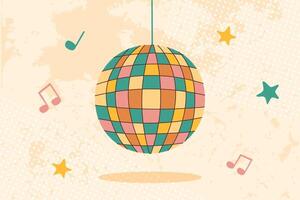 Disco ball retro style illustration. Disco party concept. Vector illustration in flat style.