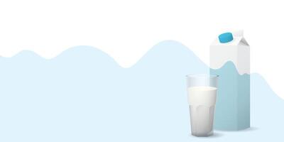 A glass of milk with blank package on abstract milk background have blank space. Dairy product concept vector illustration.