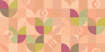 Abstract flowers colorful geometric mosaic pattern decorative ornament on peach tone background vector illustration.