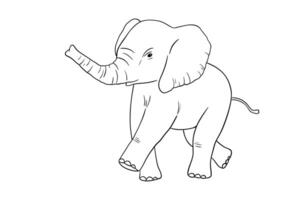 Baby elephant line sketch isolated on white background. Vector engraving illustration. Doodle african animal