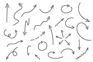 Hand drawn cross line arrows set. Vector doodle curvy and wavy arrow isolated.