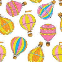 Seamless pattern with Hot Air Balloon on white. Vector colorful endless background