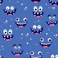 Seamless pattern with cute colorful monsters faces. Vector endless pattern on white background.