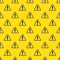 A seamless pattern with triangles with an exclamation mark. Endless pattern on yellow background. vector