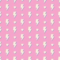 Retro vector seamless pattern with lightning. Flat design. Yellow lightnings on pink background.