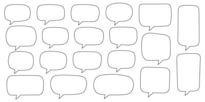 Set of hand drawn line speech bubbles in rectangular shape. Speech balloon, chat bubble art vector line speech bubbles for apps and websites.