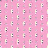 Retro vector seamless pattern with lightning. Flat design. Yellow lightnings on pink background.