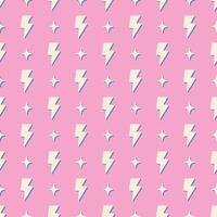 Retro vector seamless pattern with lightning. Flat design. Yellow lightnings on pink background.