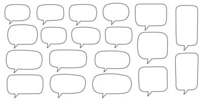 Set of hand drawn line speech bubbles in rectangular shape. Speech balloon, chat bubble art vector line speech bubbles for apps and websites.