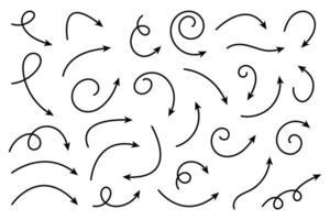 Collection of line arrows. Set simple curved hand drawn arrows. Collection of pointers. vector