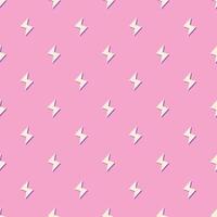Retro vector seamless pattern with lightning. Flat design. Yellow lightnings on pink background.