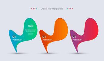 Three Gradient infographics step by step. colorful Element of chart, graph, diagram with 3 options - parts, processes, timelines. Vector business template.