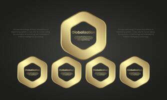 Set of premium hexagon infographic icons design on dark gradient background, Luxury symbol Infographic design. a Gold web buttons. and vector, illustration vector