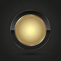 Black Luxury circle button vector infographic design. A golden black icon on isolated dark gradient background, a premium Vector illustration symbol template